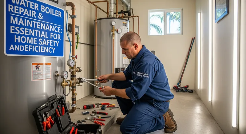 professional plumber repairing a water boiler in Miami-Dade, highlighting the importance of water boiler repair and maintenance